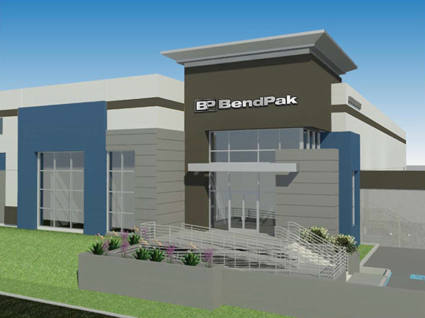 Artist's close-up rendering of a BendPak building