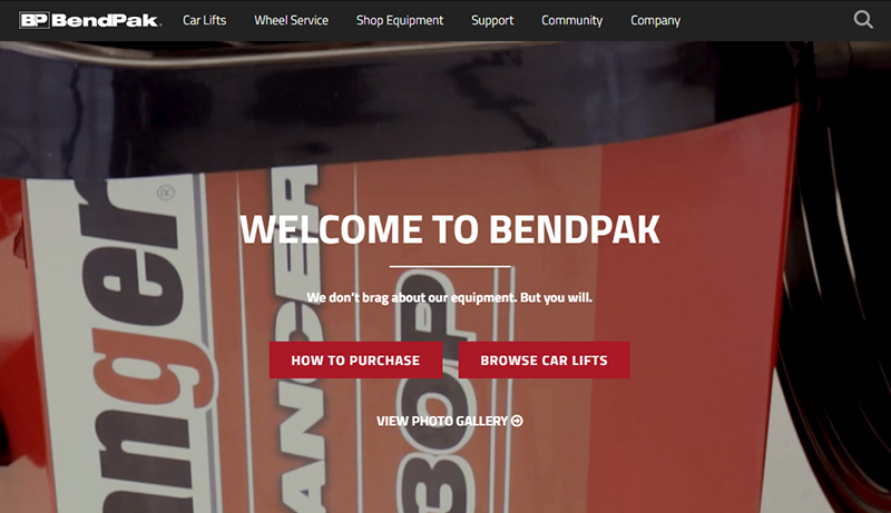 Screenshot of BendPak website homepage